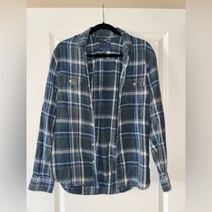 Lucky Brand Blue and White Plaid Button Down Shirt